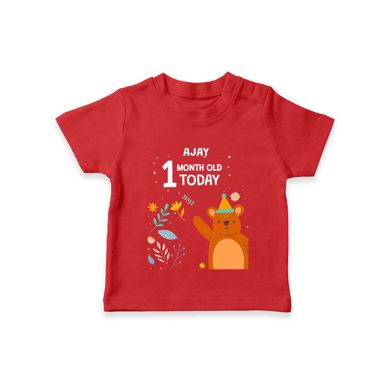 Celebrate The Magic Of Your Baby's First Month With Our Elegant And Customized T-Shirt For Babies - RED - 0-5 Months Old (Chest 17")