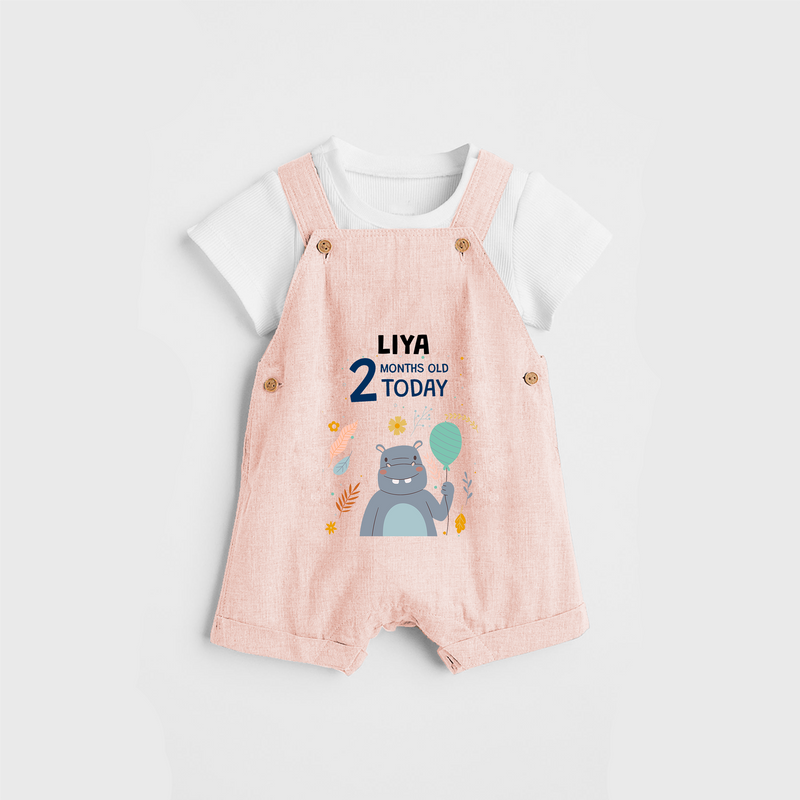 Commemorate your little one's 2nd month with a custom Dungaree set, personalized with their name! - PEACH - 0 - 5 Months Old (Chest 17")