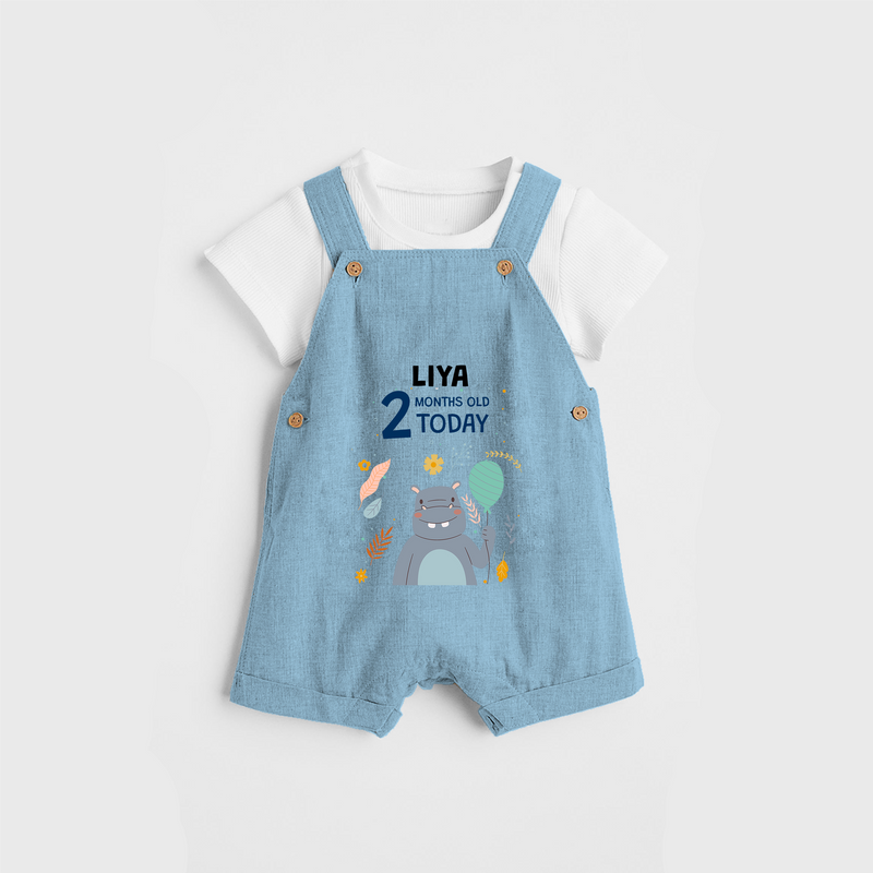 Commemorate your little one's 2nd month with a custom Dungaree set, personalized with their name! - SKY BLUE - 0 - 5 Months Old (Chest 17")