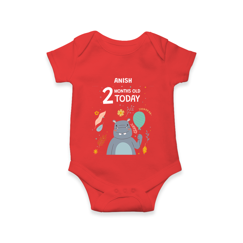 Celebrate The Magic Of Your Baby's Second Month With Our Elegant And Customized Romper For Babies - RED - 0 - 3 Months Old (Chest 16")