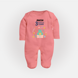 Cute Newborn Full Sleeve Bodysuit/ Sleep Suit/ Jumpsuit for 3 Month | Custom Name & Style Options - PEACH - New Born (Chest 7.5")
