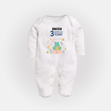 Cute Newborn Full Sleeve Bodysuit/ Sleep Suit/ Jumpsuit for 3 Month | Custom Name & Style Options - WHITE - New Born (Chest 7.5")