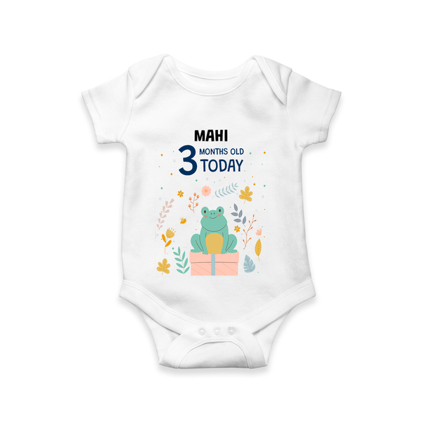 Commemorate your little one's 3rd month with a custom romper/onesie, personalized with their name! - WHITE - 0 - 3 Months Old (Chest 16")