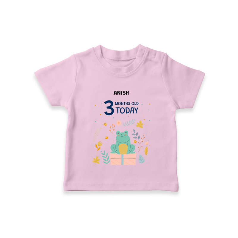 Celebrate The Magic Of Your Baby's Third Month With Our Elegant And Customized T-Shirt For Babies - PINK - 0-5 Months Old (Chest 17")