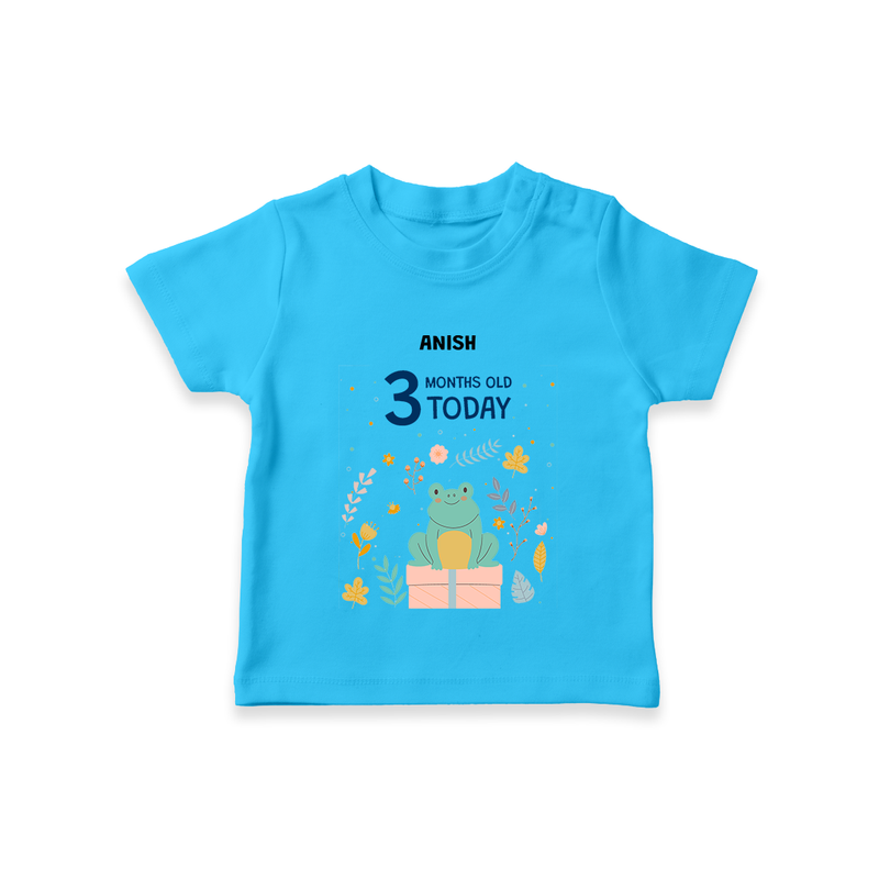 Celebrate The Magic Of Your Baby's Third Month With Our Elegant And Customized T-Shirt For Babies - SKY BLUE - 0-5 Months Old (Chest 17")