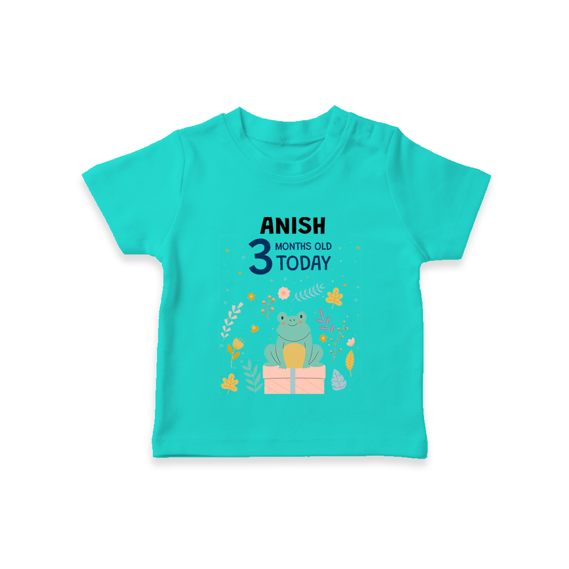 Cute Newborn T-Shirt for 3 Month | Custom Name & Style Options - TEAL - 0-5 Months Old (Chest 17")