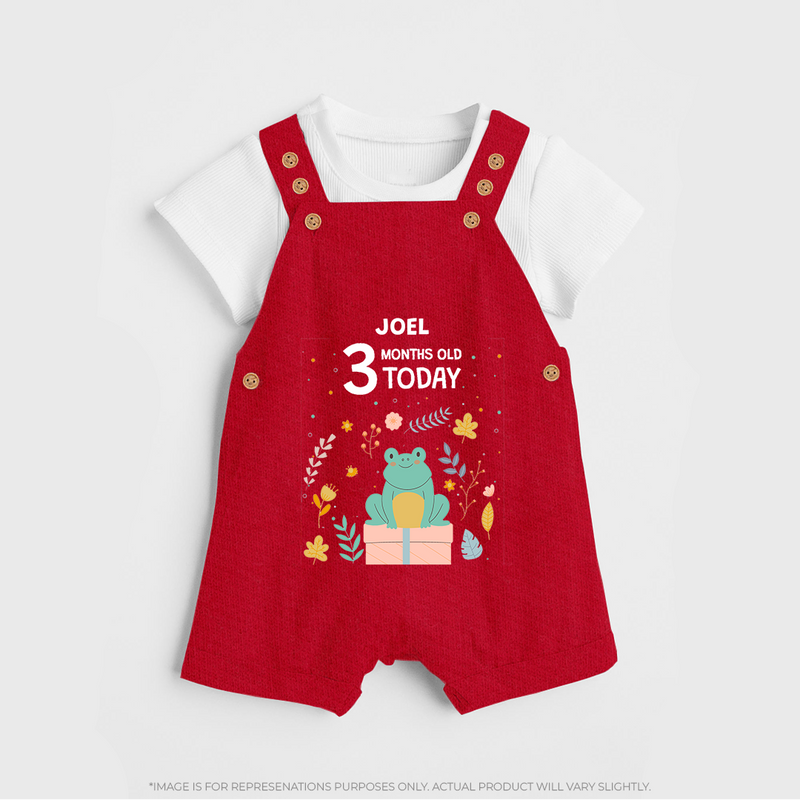 Celebrate The Magic Of Your Baby's Third Month With Our Elegant And Customized Dungaree Set For Babies - RED - 0 - 5 Months Old (Chest 18")