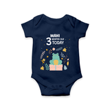 Commemorate your little one's 3rd month with a custom romper/onesie, personalized with their name! - NAVY BLUE - 0 - 3 Months Old (Chest 16")