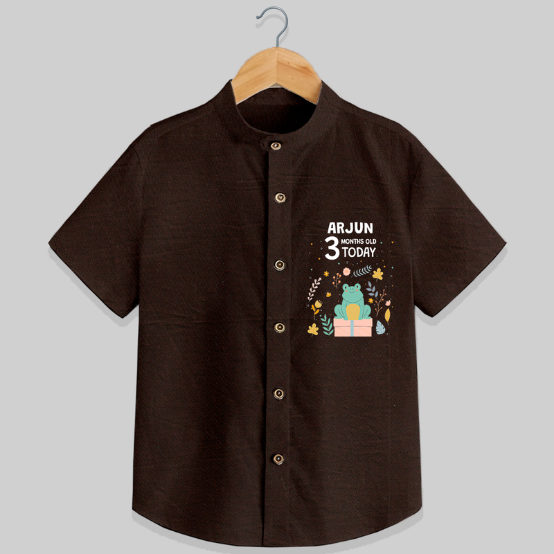 Commemorate your little one's 3rd month with a custom Shirt, personalized with their name! - CHOCOLATE BROWN - 0 - 6 Months Old (Chest 21")