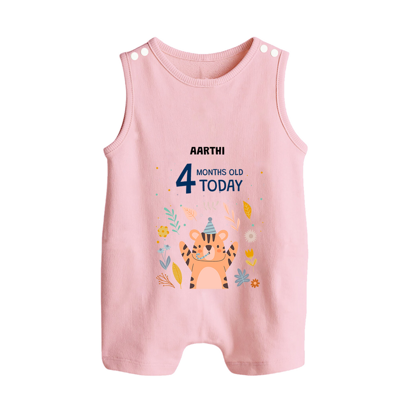 Celebrate The Magic Of Your Baby's Fourth Month With Our Elegant And Customized Romper Suit For Babies - BABY PINK - 0 - 5 Months Old (Chest 18")