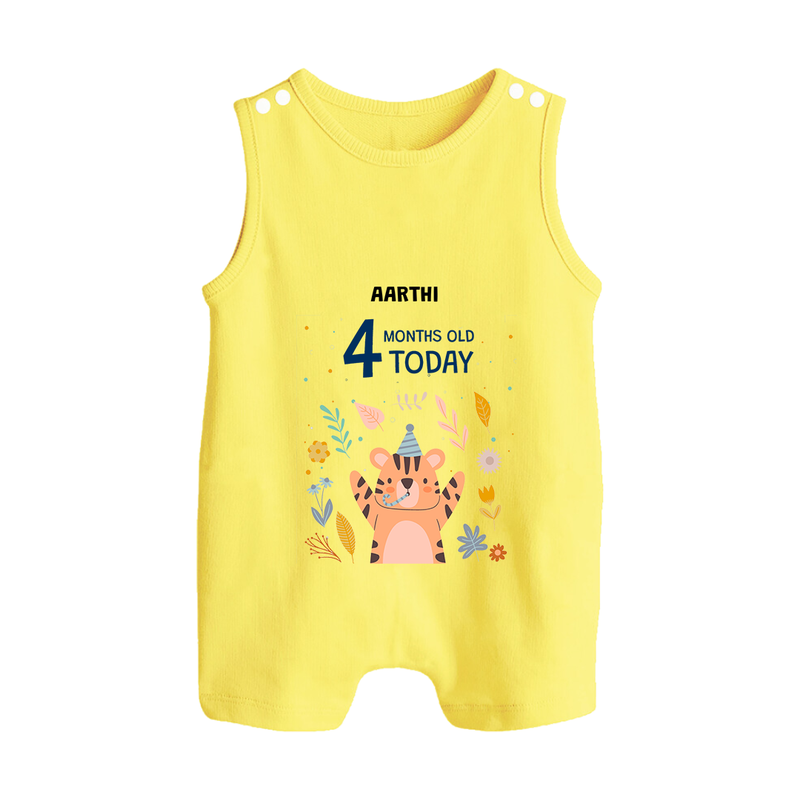 Celebrate The Magic Of Your Baby's Fourth Month With Our Elegant And Customized Romper Suit For Babies - PASTEL YELLOW - 0 - 5 Months Old (Chest 18")