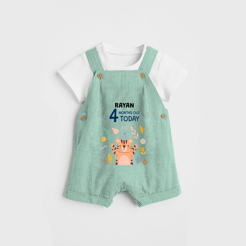 Commemorate your little one's 4th month with a custom Dungaree set, personalized with their name! - LIGHT GREEN - 0 - 5 Months Old (Chest 17")