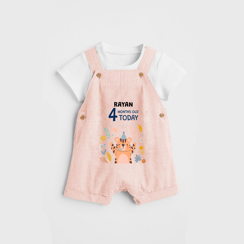 Commemorate your little one's 4th month with a custom Dungaree set, personalized with their name! - PEACH - 0 - 5 Months Old (Chest 17")