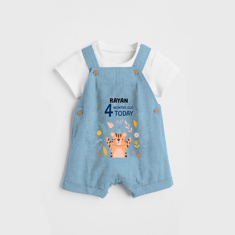 Commemorate your little one's 4th month with a custom Dungaree set, personalized with their name! - SKY BLUE - 0 - 5 Months Old (Chest 17")