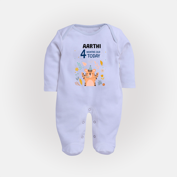 Cute Newborn Full Sleeve Bodysuit/ Sleep Suit/ Jumpsuit for 4 Month | Custom Name & Style Options - BABY BLUE - New Born (Chest 7.5")