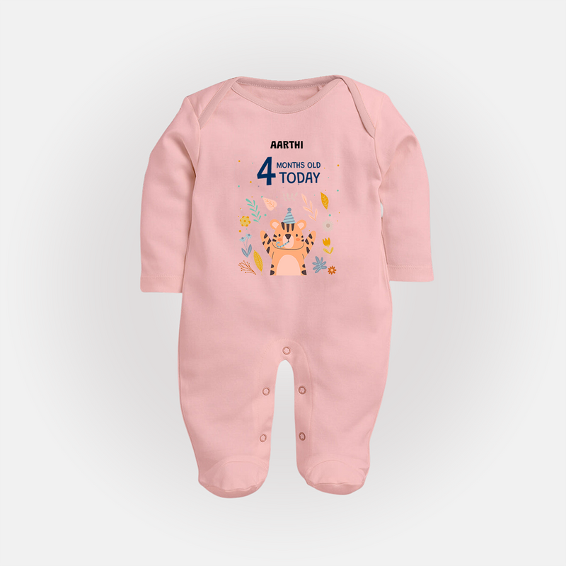 Celebrate The Magic Of Your Baby's Fourth Month With Our Elegant And Customized Sleep Suit For Babies - BABY PINK - New Born (Chest 7.5")