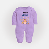 Cute Newborn Full Sleeve Bodysuit/ Sleep Suit/ Jumpsuit for 4 Month | Custom Name & Style Options - LILAC - New Born (Chest 7.5")