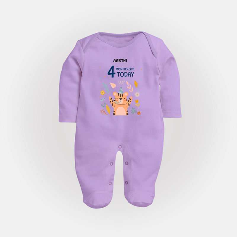 Celebrate The Magic Of Your Baby's Fourth Month With Our Elegant And Customized Sleep Suit For Babies - LILAC - New Born (Chest 7.5")