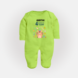 Cute Newborn Full Sleeve Bodysuit/ Sleep Suit/ Jumpsuit for 4 Month | Custom Name & Style Options - LIME GREEN - New Born (Chest 7.5")