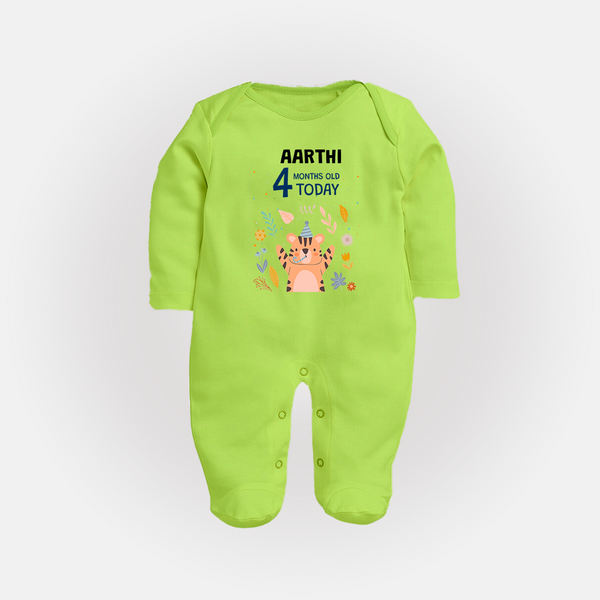 Cute Newborn Full Sleeve Bodysuit/ Sleep Suit/ Jumpsuit for 4 Month | Custom Name & Style Options - LIME GREEN - New Born (Chest 7.5")