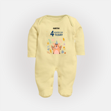 Celebrate The Magic Of Your Baby's Fourth Month With Our Elegant And Customized Sleep Suit For Babies - PASTEL YELLOW - New Born (Chest 7.5")