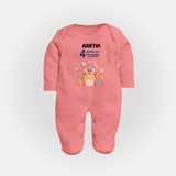 Cute Newborn Full Sleeve Bodysuit/ Sleep Suit/ Jumpsuit for 4 Month | Custom Name & Style Options - PEACH - New Born (Chest 7.5")