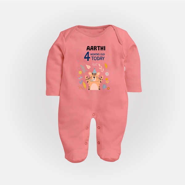 Cute Newborn Full Sleeve Bodysuit/ Sleep Suit/ Jumpsuit for 4 Month | Custom Name & Style Options - PEACH - New Born (Chest 7.5")