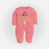 Celebrate The Magic Of Your Baby's Fourth Month With Our Elegant And Customized Sleep Suit For Babies - PEACH - New Born (Chest 7.5")