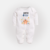 Cute Newborn Full Sleeve Bodysuit/ Sleep Suit/ Jumpsuit for 4 Month | Custom Name & Style Options - WHITE - New Born (Chest 7.5")