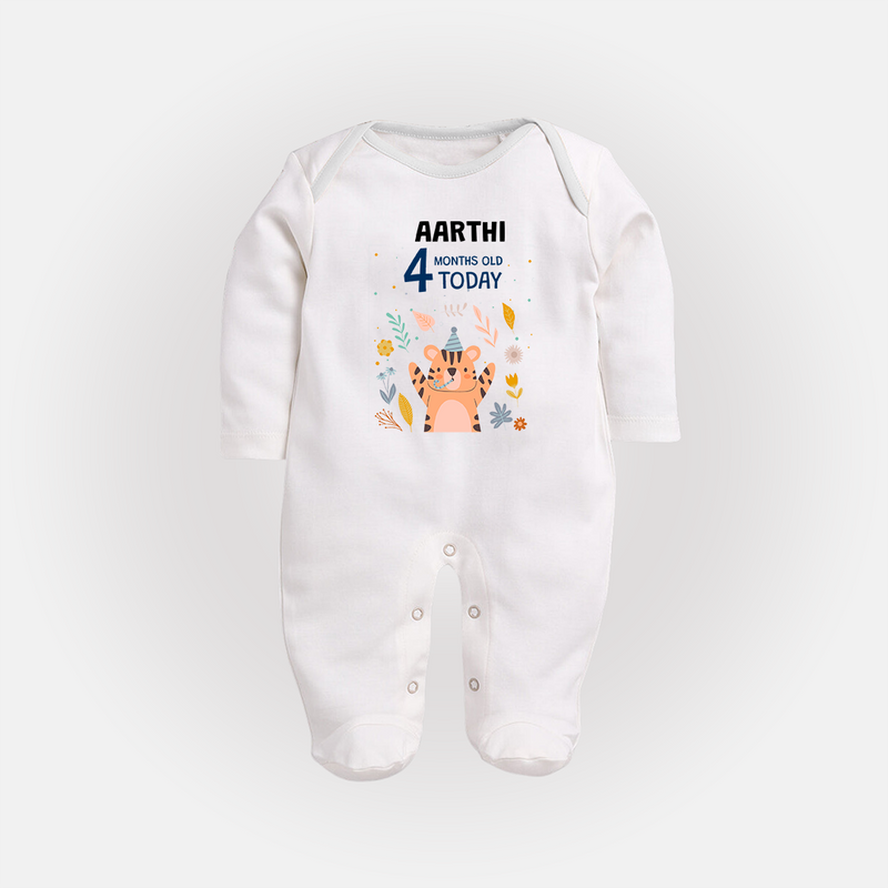 Cute Newborn Full Sleeve Bodysuit/ Sleep Suit/ Jumpsuit for 4 Month | Custom Name & Style Options - WHITE - New Born (Chest 7.5")