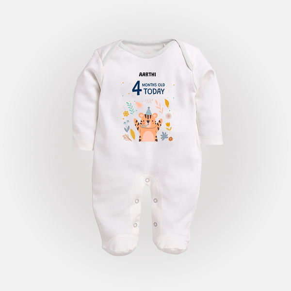 Celebrate The Magic Of Your Baby's Fourth Month With Our Elegant And Customized Sleep Suit For Babies - WHITE - New Born (Chest 7.5")