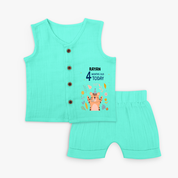 Commemorate your little one's 4th month with a custom Jabla set, personalized with their name! - AQUA GREEN - 0 - 3 Months Old (Chest 9.8")