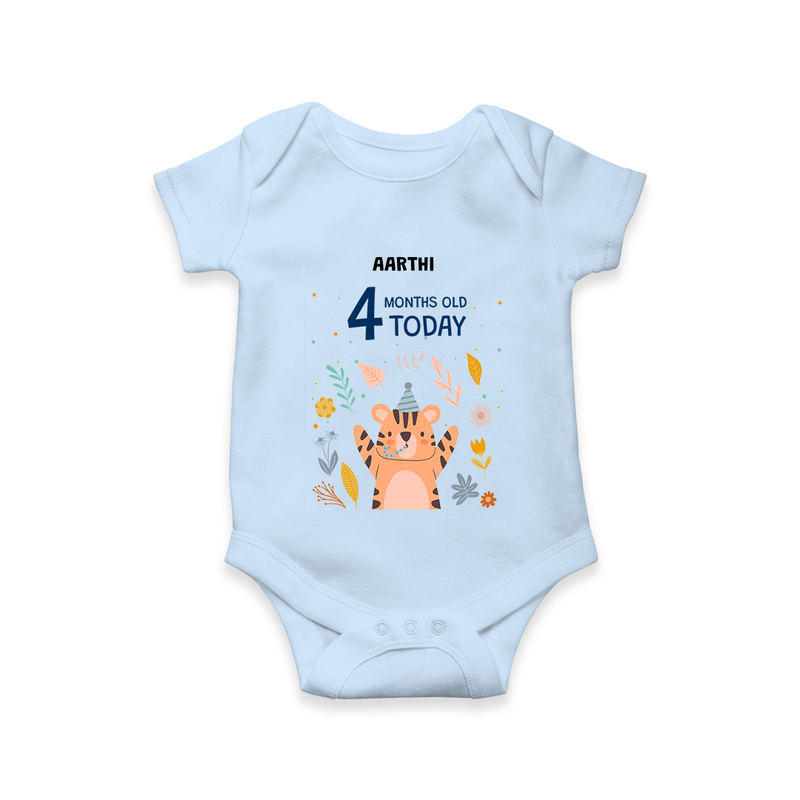 Celebrate The Magic Of Your Baby's Fourth Month With Our Elegant And Customized Romper For Babies - BABY BLUE - 0 - 3 Months Old (Chest 16")