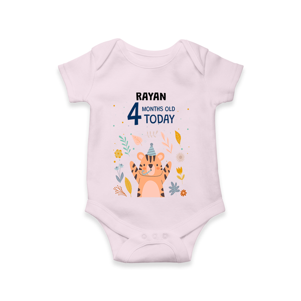 Commemorate your little one's 4th month with a custom romper/onesie, personalized with their name! - BABY PINK - 0 - 3 Months Old (Chest 16")