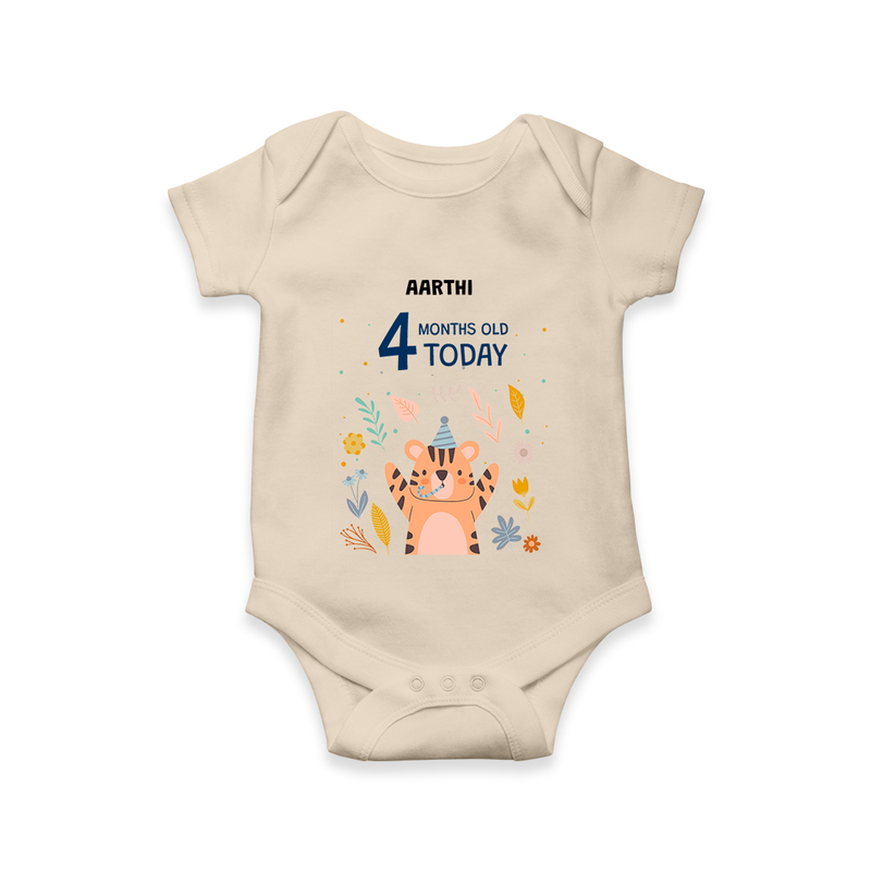 Celebrate The Magic Of Your Baby's Fourth Month With Our Elegant And Customized Romper For Babies - IVORY - 0 - 3 Months Old (Chest 16")