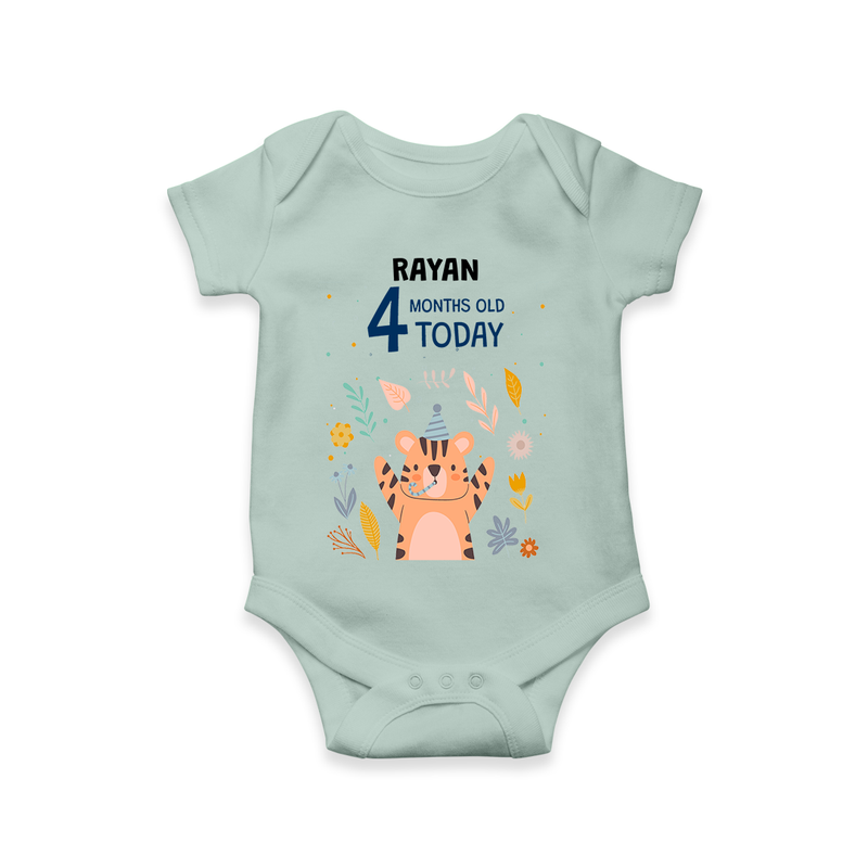 Commemorate your little one's 4th month with a custom romper/onesie, personalized with their name! - MINT GREEN - 0 - 3 Months Old (Chest 16")