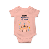 Commemorate your little one's 4th month with a custom romper/onesie, personalized with their name! - PEACH - 0 - 3 Months Old (Chest 16")