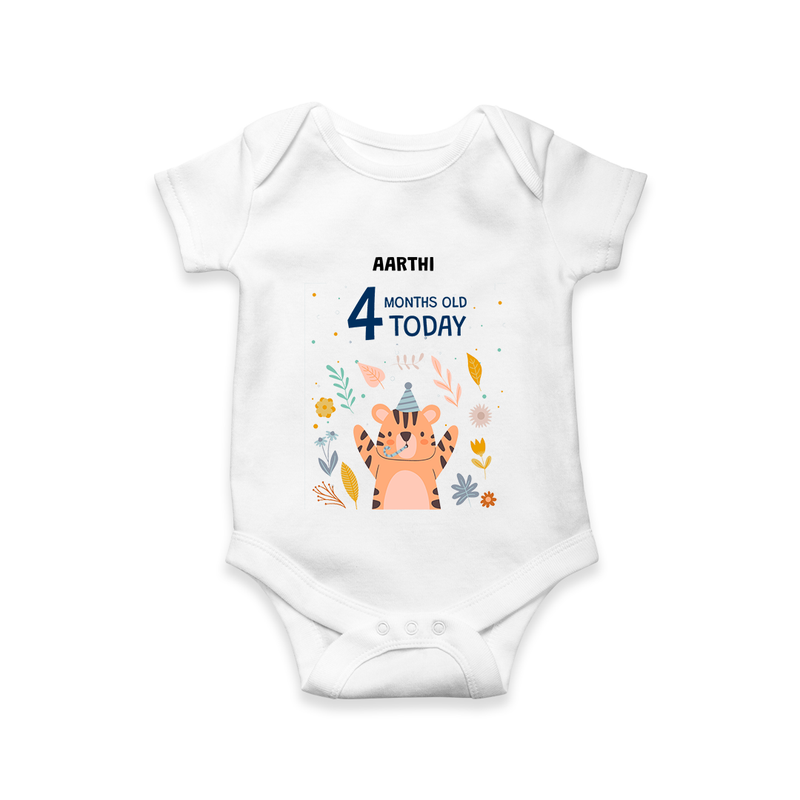 Celebrate The Magic Of Your Baby's Fourth Month With Our Elegant And Customized Romper For Babies - WHITE - 0 - 3 Months Old (Chest 16")