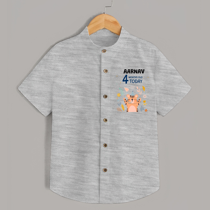 Cute Newborn Shirt for 4 Month | Custom Name & Style Options - GREY - 0 - 6 Months Old (Chest 23")