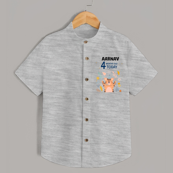 Cute Newborn Shirt for 4 Month | Custom Name & Style Options - GREY - 0 - 6 Months Old (Chest 23")