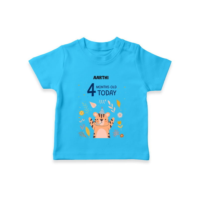 Celebrate The Magic Of Your Baby's Fourth Month With Our Elegant And Customized T-Shirt For Babies - SKY BLUE - 0-5 Months Old (Chest 17")