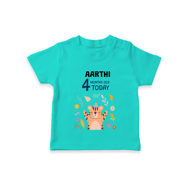 Cute Newborn T-Shirt for 4 Month | Custom Name & Style Options - TEAL - 0-5 Months Old (Chest 17")