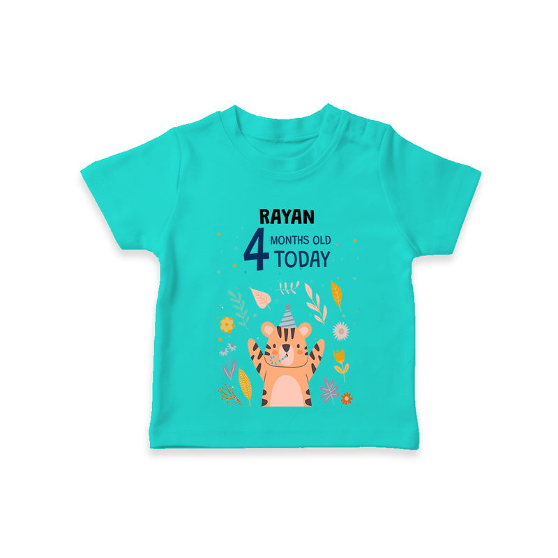 Commemorate your little one's 4th month with a custom T-Shirt, personalized with their name! - TEAL - 0 - 5 Months Old (Chest 17")