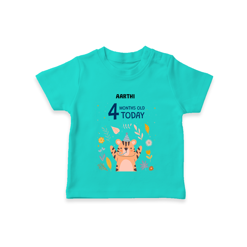 Celebrate The Magic Of Your Baby's Fourth Month With Our Elegant And Customized T-Shirt For Babies - TEAL - 0-5 Months Old (Chest 17")