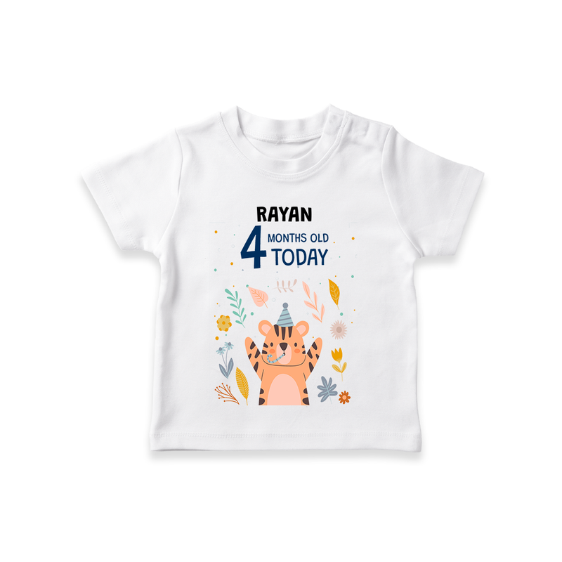 Commemorate your little one's 4th month with a custom T-Shirt, personalized with their name! - WHITE - 0 - 5 Months Old (Chest 17")