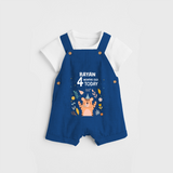 Commemorate your little one's 4th month with a custom Dungaree set, personalized with their name! - COBALT BLUE - 0 - 5 Months Old (Chest 17")