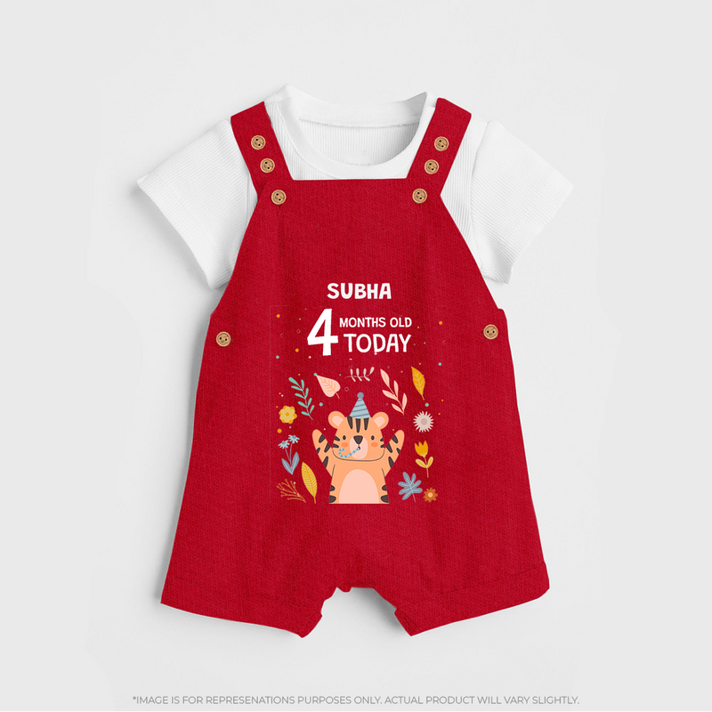 Celebrate The Magic Of Your Baby's Fourth Month With Our Elegant And Customized Dungaree Set For Babies - RED - 0 - 5 Months Old (Chest 18")