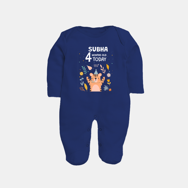 Cute Newborn Full Sleeve Bodysuit/ Sleep Suit/ Jumpsuit for 4 Month | Custom Name & Style Options - NAVY BLUE - New Born (Chest 7.5")