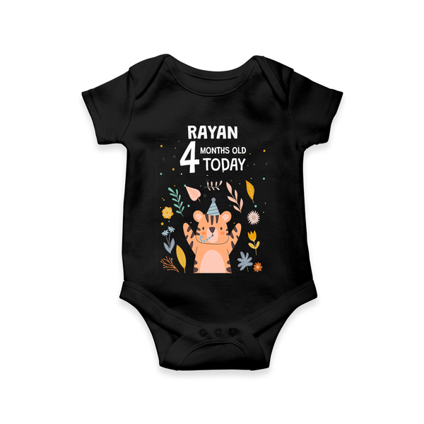Commemorate your little one's 4th month with a custom romper/onesie, personalized with their name! - BLACK - 0 - 3 Months Old (Chest 16")