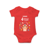 Celebrate The Magic Of Your Baby's Fourth Month With Our Elegant And Customized Romper For Babies - RED - 0 - 3 Months Old (Chest 16")